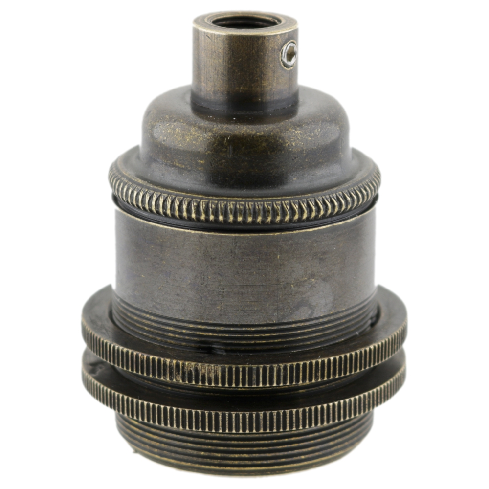 Edison Screw E27 Lamp Bulb Holder with 2 Shade Rings in Antique Brass