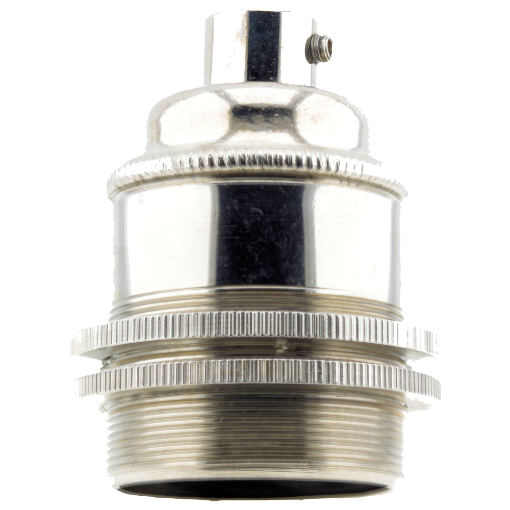 Edison Screw E27 Lamp Bulb Holder with 2 Shade Rings in Chrome Effect