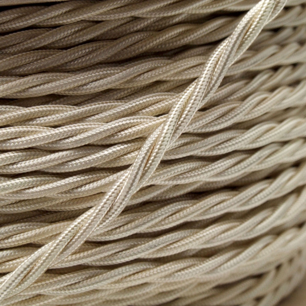 Braided Cloth Twisted Wire Flex In Classic Ivory 3core 6amp Double Insulated(TF075-100-IVY) by www.art-deco-emporium.co.uk