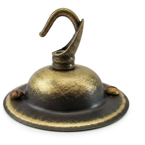 Solid Brass Ceiling Rose with Deco Style Hook in Hand-Antiqued Finish