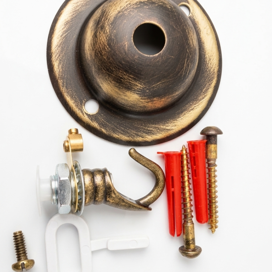 Solid Brass Ceiling Rose with Deco Style Hook in Hand-Antiqued Finish