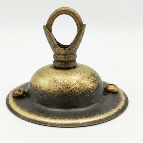 Solid Brass Ceiling Rose with Deco Style Loop in Hand-Antiqued Finish