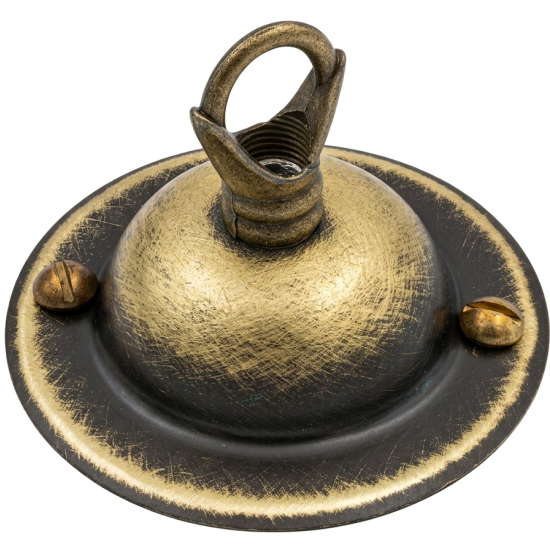 Solid Brass Ceiling Rose with Deco Style Loop in Hand-Antiqued Finish