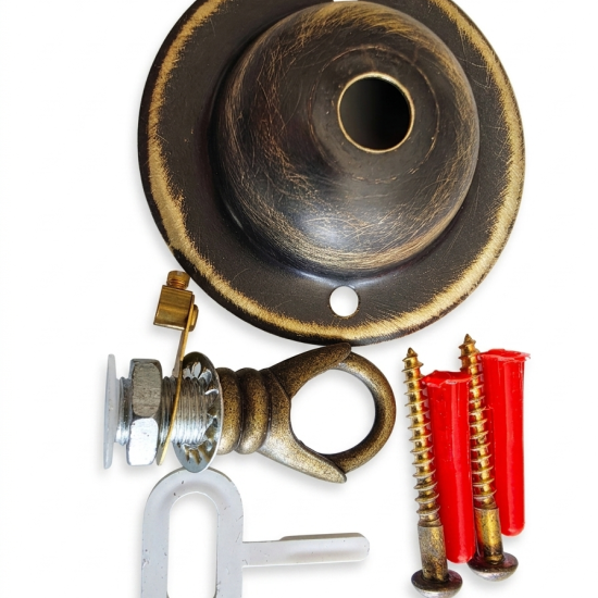 Solid Brass Ceiling Rose with Deco Style Loop in Hand-Antiqued Finish