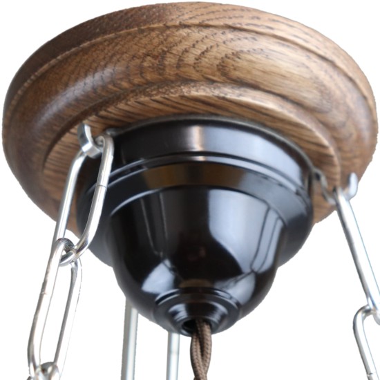 Renovated Vintage Flycatcher Pendant set on Oak Plinth with Twisted Flex in Mocha Brown