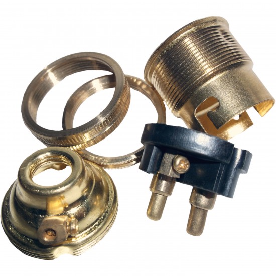 Lampholder B22 Polished Brass with Shade Ring, Nylon Cord Grip Lampholder B22 Polished Brass with Shade Ring, Nylon Cord Grip