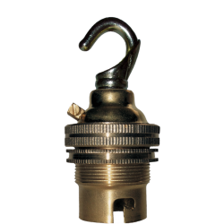 Lampholder B22 Polished Brass with Shade Ring, Chain Hook Lampholder B22 Polished Brass with Shade Ring, Chain Hook