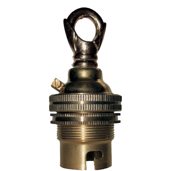 Lampholder B22 Polished Brass with Shade Ring, Chain Loop Lampholder B22 Polished Brass with Shade Ring, Chain Loop
