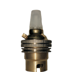 Lampholder B22 Polished Brass with Shade Ring, Nylon Cord Grip Lampholder B22 Polished Brass with Shade Ring, Nylon Cord Grip
