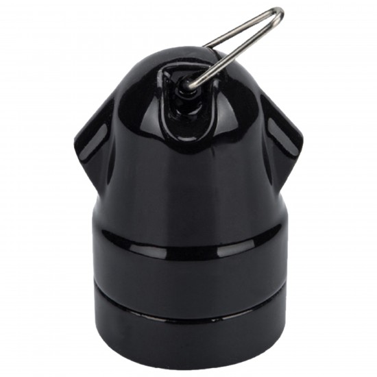 Glazed Porcelain Festoon E27 Lampholder in Black