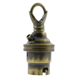 Plain Skirt B22 Lampholder in Antique Brass Finish with Metal Loop BC-B22d-Bayonet Cap Plain Skirt B22 Lampholder in Antique Brass Finish with Metal Loop BC-B22d-Bayonet Cap