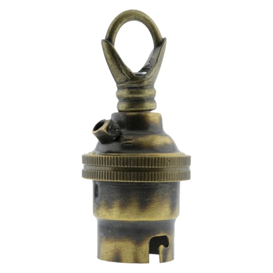 Plain Skirt B22 Lampholder in Antique Brass Finish with Metal Loop BC-B22d-Bayonet Cap