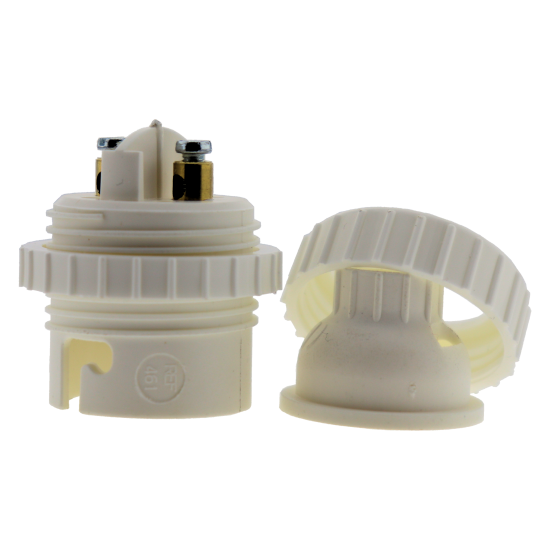 Lampholder B22 White With Shade Ring and 10mm Threaded Entry Lampholder B22 White With Shade Ring and 10mm Threaded Entry
