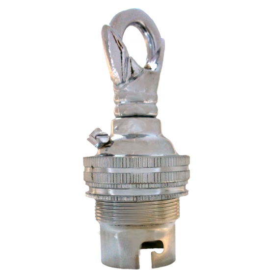 Lampholder B22 Silver Nickel with Shade Ring, Chain Loop Lampholder B22 Silver Nickel with Shade Ring, Chain Loop