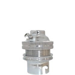 Lampholder B22 Silver Nickel with Shade Ring, 10mm Threaded Entry Lampholder B22 Silver Nickel with Shade Ring, 10mm Threaded Entry