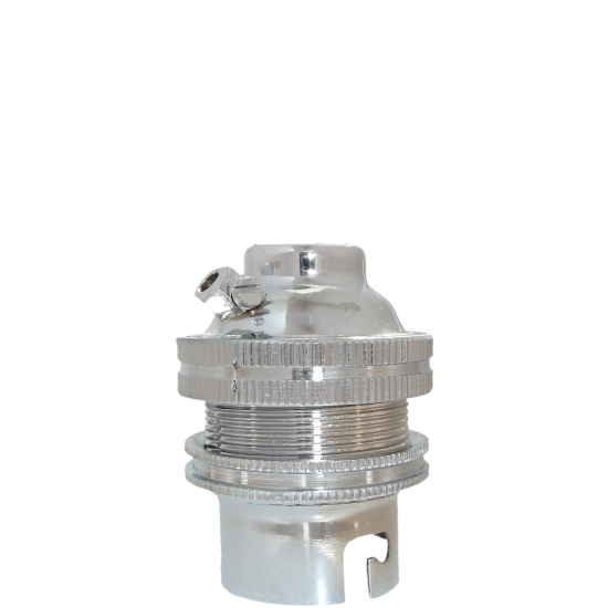 Lampholder B22 Silver Nickel with Shade Ring, 10mm Threaded Entry Lampholder B22 Silver Nickel with Shade Ring, 10mm Threaded Entry