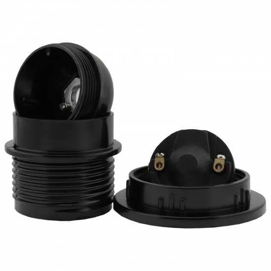 Lampholder E27 Black Bakelite with Shade Ring and 10mm Threaded Entry