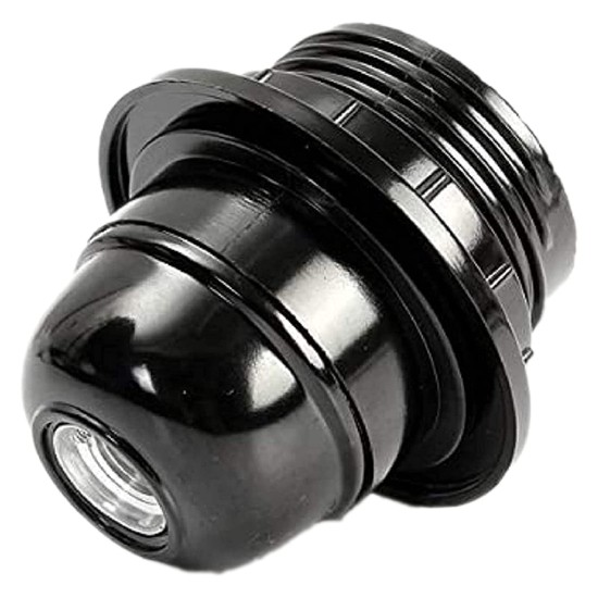 Lampholder E27 Black Bakelite with Shade Ring and 10mm Threaded Entry