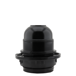 Lampholder E27 Black Bakelite with Shade Ring and 10mm Threaded Entry
