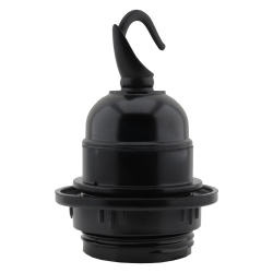 Lampholder E27 Black Bakelite with Shade Ring and Metal Hook