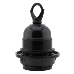 Lampholder E27 Black Bakelite with Shade Ring and Metal Loop Lampholder E27 Black Bakelite with Shade Ring and Metal Loop