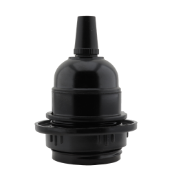 Lampholder E27 Black Bakelite with Shade Ring and Metal Cord Grip Lampholder E27 Black Bakelite with Shade Ring and Metal Cord Grip