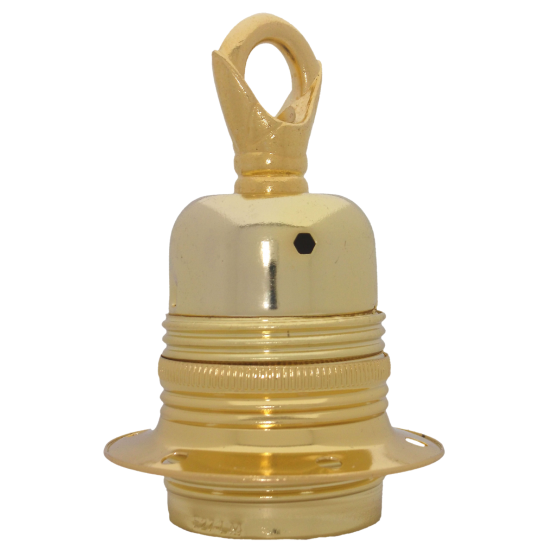 Lampholder E27 Polished Brass Finish with Shade Ring and Metal Loop