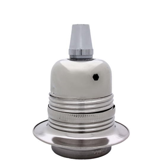 Lampholder E27 Silver Nickel Finish with Shade Ring and Metal Cord Grip Lampholder E27 Silver Nickel Finish with Shade Ring and Metal Cord Grip