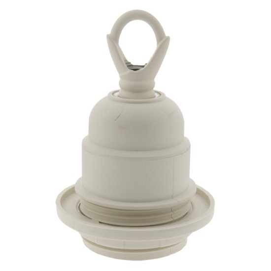 Lampholder E27 Off-White Thermoset Plastic with Shade Ring and Metal Loop