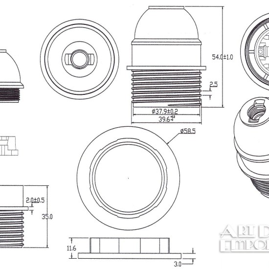 Lampholder E27 Off-White Thermoset Plastic with Shade Ring and Metal Cord Grip