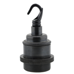 Traditional Edison Screw Bulb Holder (E27) with 2 Shade Rings and Metal Deco Styled Hook in Gunmetal Finish Traditional Edison Screw Bulb Holder (E27) with 2 Shade Rings and Metal Deco Styled Hook in Gunmetal Finish