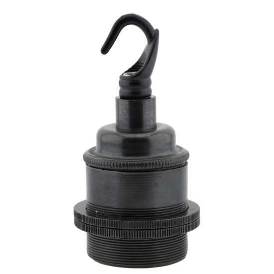 Traditional Edison Screw Bulb Holder (E27) with 2 Shade Rings and Metal Deco Styled Hook in Gunmetal Finish Traditional Edison Screw Bulb Holder (E27) with 2 Shade Rings and Metal Deco Styled Hook in Gunmetal Finish