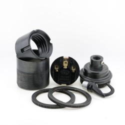 Traditional Edison Screw Bulb Holder (E27) with 2 Shade Rings and Metal Deco Styled Hook in Gunmetal Finish Traditional Edison Screw Bulb Holder (E27) with 2 Shade Rings and Metal Deco Styled Hook in Gunmetal Finish