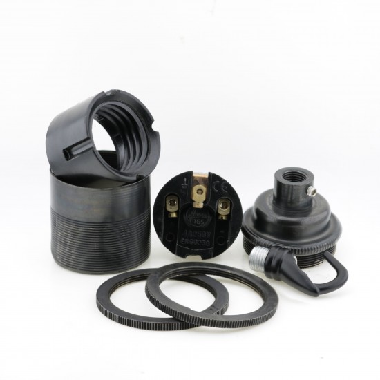 Traditional Edison Screw Bulb Holder (E27) with 2 Shade Rings and Metal Deco Styled Hook in Gunmetal Finish Traditional Edison Screw Bulb Holder (E27) with 2 Shade Rings and Metal Deco Styled Hook in Gunmetal Finish