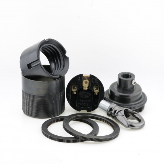 Traditional Edison Screw Bulb Holder (E27) with 2 Shade Rings and Metal Deco Styled Loop in Bronze Finish