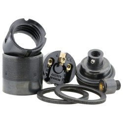 Traditional Edison Screw Bulb Holder (E27) with 2 Shade Rings and Integrated Cord Grip in Bronze Finish Traditional Edison Screw Bulb Holder (E27) with 2 Shade Rings and Integrated Cord Grip in Bronze Finish