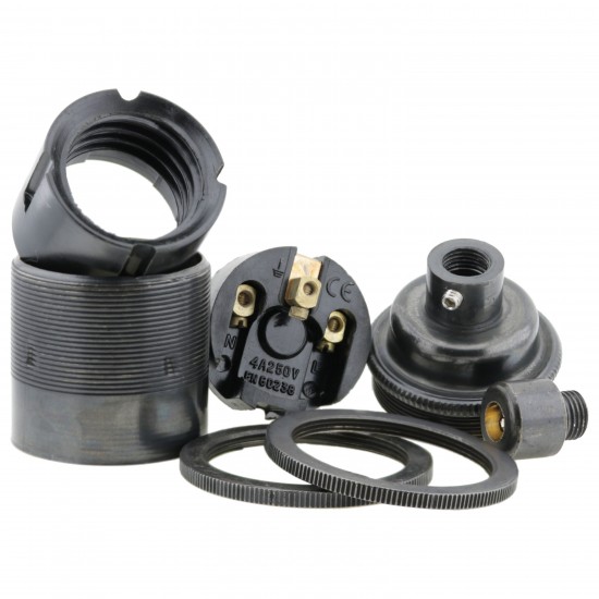 Traditional Edison Screw Bulb Holder (E27) with 2 Shade Rings and Integrated Cord Grip in Bronze Finish Traditional Edison Screw Bulb Holder (E27) with 2 Shade Rings and Integrated Cord Grip in Bronze Finish