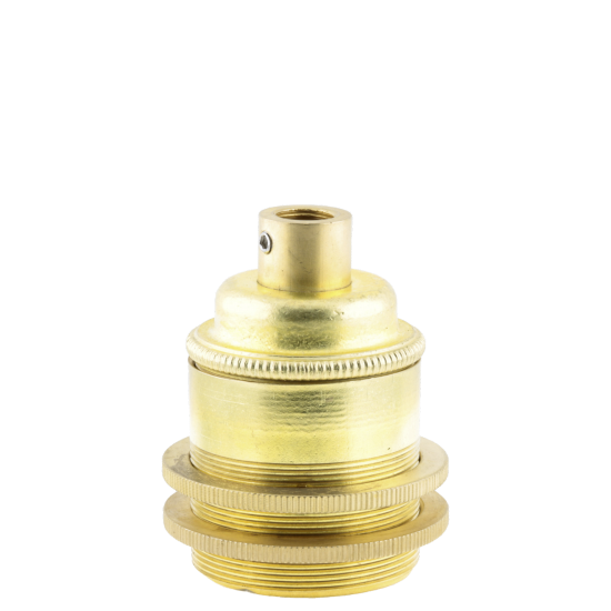 Traditional Edison Screw Bulb Holder (E27) with 2 Shade Rings with Lockable 10mm Threaded Entry in Raw Brass Finish Traditional Edison Screw Bulb Holder (E27) with 2 Shade Rings with Lockable 10mm Threaded Entry in Raw Brass Finish