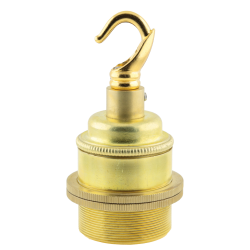 Traditional Edison Screw Bulb Holder (E27) with 2 Shade Rings and Metal Deco Styled Hook in Raw Brass Finish Traditional Edison Screw Bulb Holder (E27) with 2 Shade Rings and Metal Deco Styled Hook in Raw Brass Finish