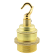 Traditional Edison Screw Bulb Holder (E27) with 2 Shade Rings and Metal Deco Styled Hook in Raw Brass Finish