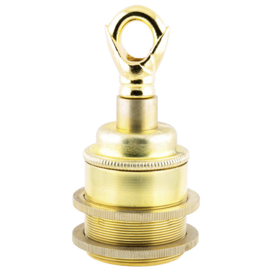 Traditional Edison Screw Bulb Holder (E27) with 2 Shade Rings and Metal Deco Styled Loop in Raw Brass Finish