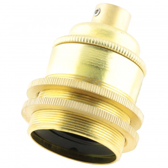 Traditional Edison Screw Bulb Holder (E27) with 2 Shade Rings with Lockable 10mm Threaded Entry in Raw Brass Finish