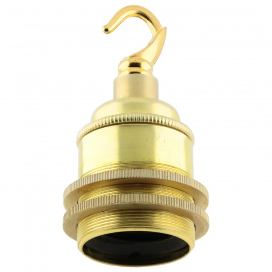 Traditional Edison Screw Bulb Holder (E27) with 2 Shade Rings and Metal Deco Styled Hook in Raw Brass Finish