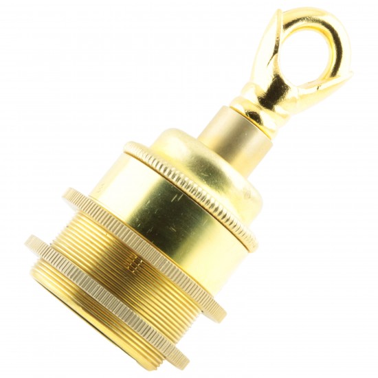 Traditional Edison Screw Bulb Holder (E27) with 2 Shade Rings and Metal Deco Styled Loop in Raw Brass Finish