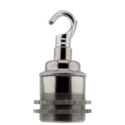 Traditional Edison Screw Bulb Holder (E27) with 2 Shade Rings and Metal Deco Styled Hook in Chrome Effect Finish Traditional Edison Screw Bulb Holder (E27) with 2 Shade Rings and Metal Deco Styled Hook in Chrome Effect Finish