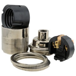 Traditional Edison Screw Bulb Holder (E27) with 2 Shade Rings with Lockable 10mm Threaded Entry in Chrome Effect Finish Traditional Edison Screw Bulb Holder (E27) with 2 Shade Rings with Lockable 10mm Threaded Entry in Chrome Effect Finish