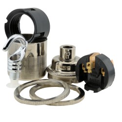 Traditional Edison Screw Bulb Holder (E27) with 2 Shade Rings and Metal Deco Styled Hook in Chrome Effect Finish Traditional Edison Screw Bulb Holder (E27) with 2 Shade Rings and Metal Deco Styled Hook in Chrome Effect Finish