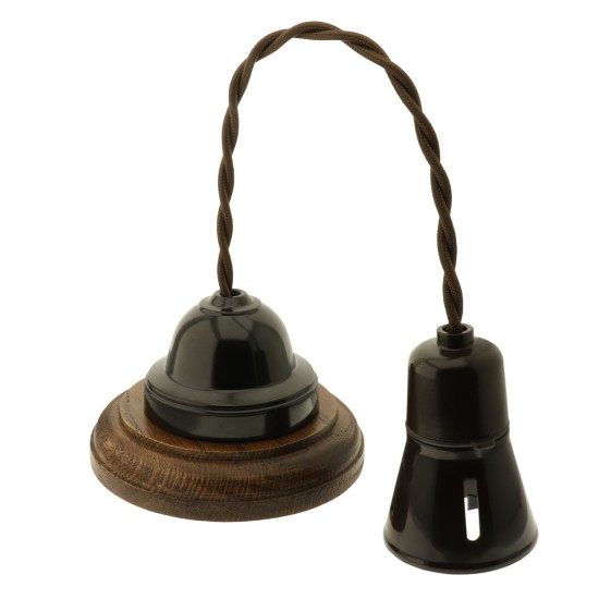 Ready to Hang B22 Period Style Bakelite Pendant set on Oak Plinth with Twisted Flex in Choice of Colour