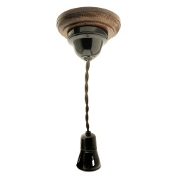 Ready to Hang B22 Period Style Bakelite Pendant set on Oak Plinth with Twisted Flex in Choice of Colour