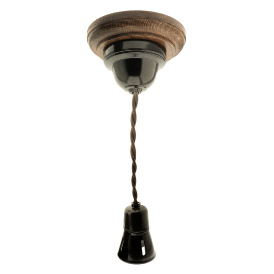 Ready to Hang B22 Period Style Bakelite Pendant set on Oak Plinth with Twisted Flex in Choice of Colour